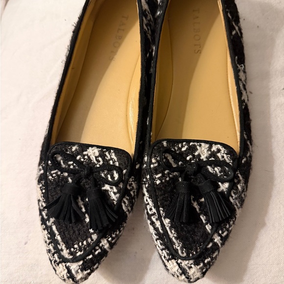 Talbots Shoes - Talbots Black and White Tweed Pointed Tassel Loafers